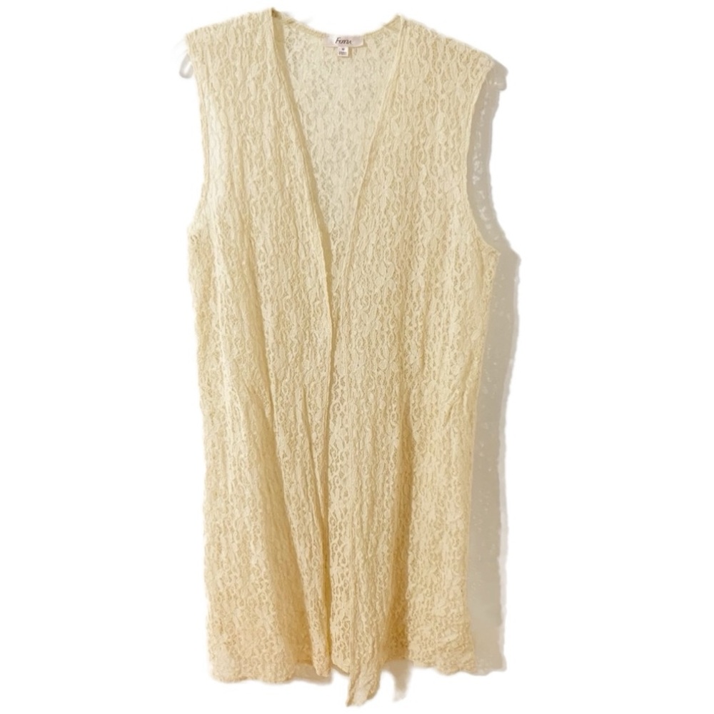 Fotia Boho Lightweight Sleeveless Crocheted Floral Lace Cardigan Duster Cream